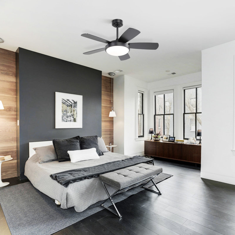 42 Inch Black Ceiling Fan With 22W LED Light And Remote Control MDF Blades Reversible DC Motor, Black, Black
