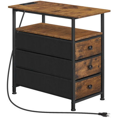2-Drawer Narrow End Table with Storage and Charging Station