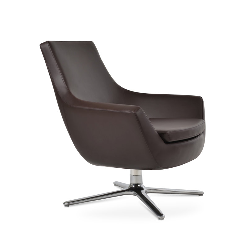 Rebecca Oval Swivel Lounge Chair, Silver, Dark Brown Faux Leather