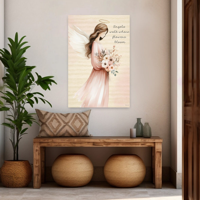 Angels Walk Where Flowers Bloom Elegant Serene, art abstrait, H 48 po x l 32 po