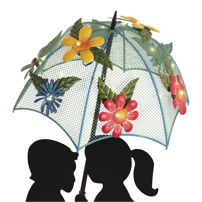 Solar Powered Multicolor Metal Girl and Boy Silhouette Statue