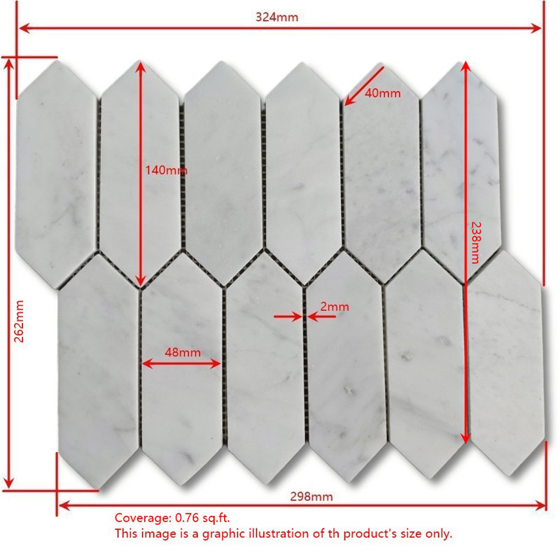 Calacatta 12" x 9" Marble Mosaic Tile, White/Gray