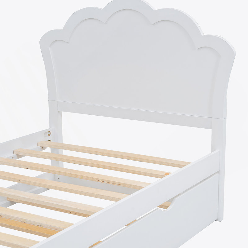 Lit plateforme en bois avec tête de lit et lit gigogne, Simple