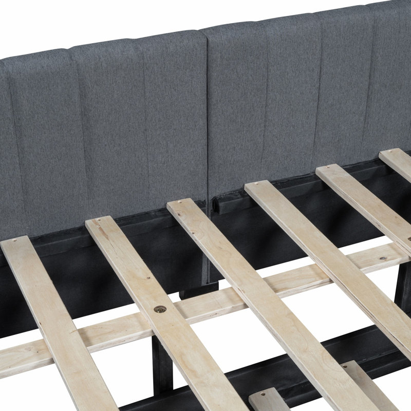 Bed Frame, Upholstered Daybed With Trundle, Gray, Full/Double