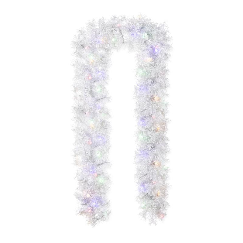 9' Pre-Lit Snow Flocked White Pine Christmas Garland with Lights and Timer