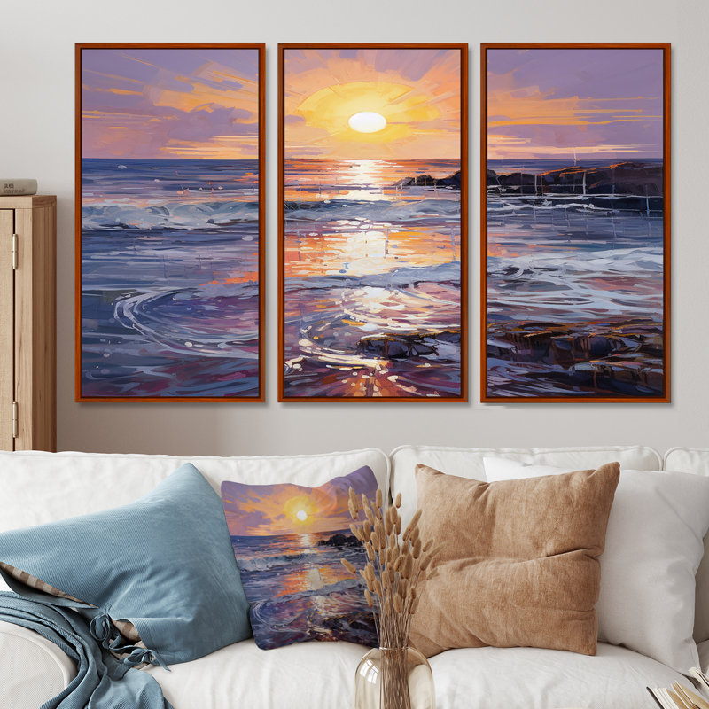 Rothman - coucher de soleil, ensemble de reproductions d'art mural, H 28 po x l 36 po x P 1 po, Cadre flottant brun