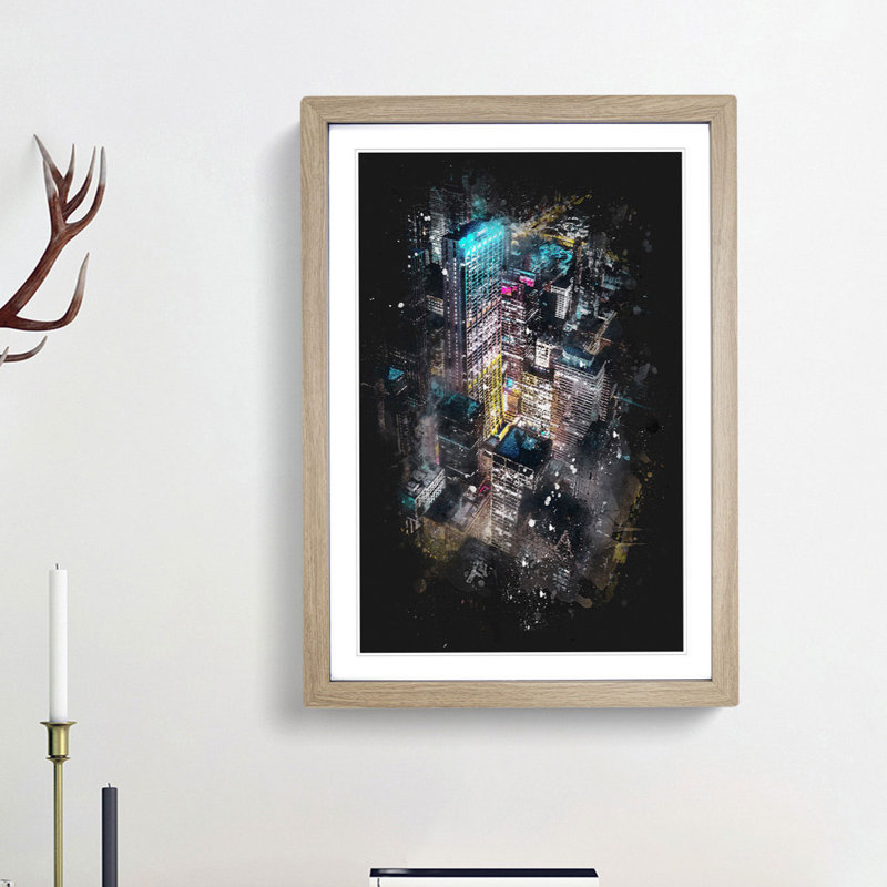 Lights of Chicago City - Picture Frame Graphic Art Print, 45cm H x 33cm W x 2cm D, Oak Framed
