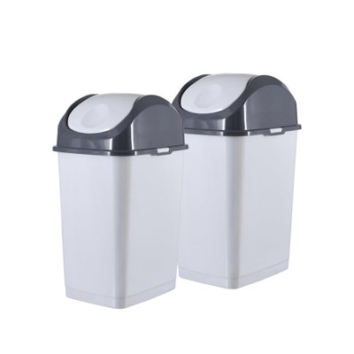 Superio Mini Desktop Trash Can with Swing Top Lid Portable Plastic Garbage Can for Countertop, Desktop, Make up Vanity, Bathroom, Car, Under Sink, Dorm Compact Waste Bin 5 L 1.25 Gal (2, Smoke/Grey)