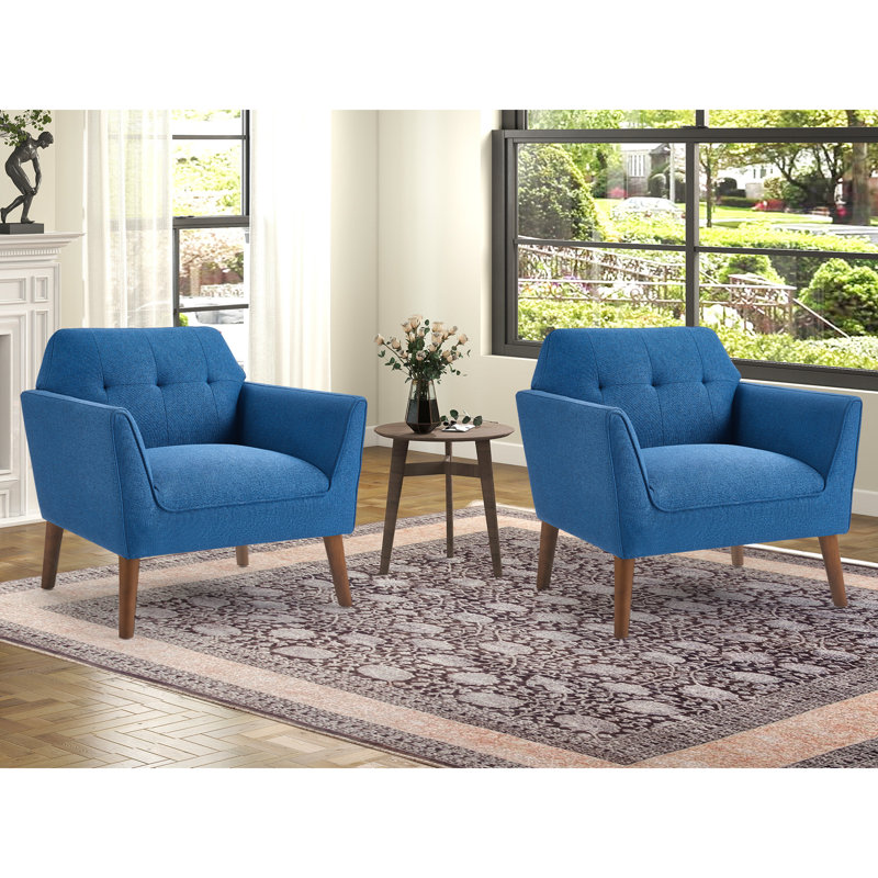 32.2" Wide Contemporary Upholstered Accent Chair With Solid Wood Frame, Blue