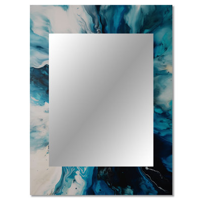 Sarcelle et noir aqueux fantaisie II - miroir mural décoratif abstrait, miroir bleu sarcelle, art imprimé en métal