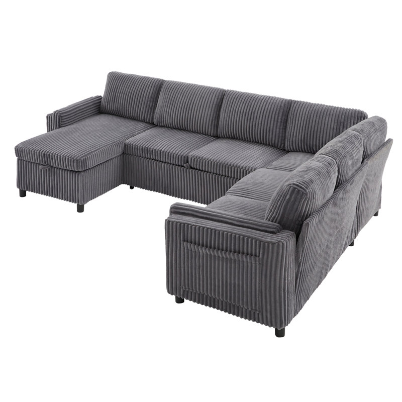 Canapé-lit convertible Canapé-lit modulaire de 111 po avec canapé USB, Velours côtelé gris
