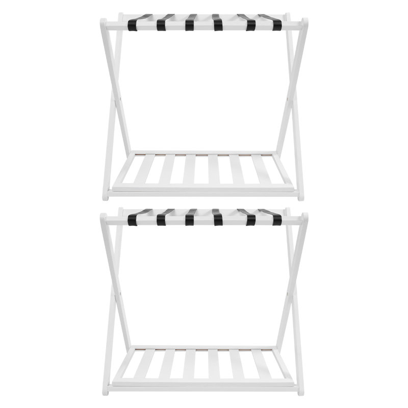 Paquet de 2 porte-bagages en bambou avec sangles en nylon, Blanc