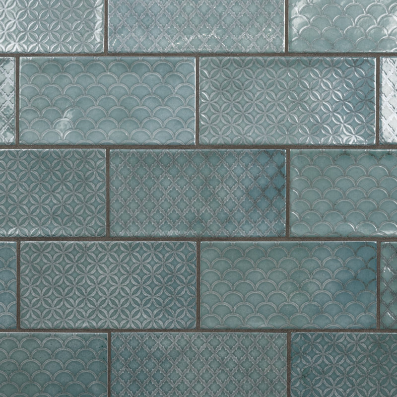 Camden 4" x 8" Ceramic Patterned Subway Wall Tile, Emerald