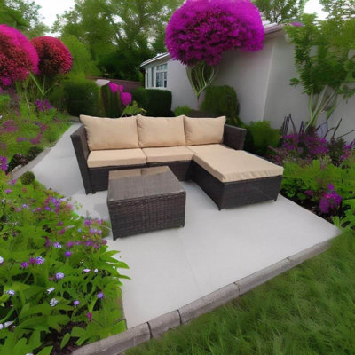Hampus 3 Seater Rattan Brown/Beige Garden Sofa Set With Large Stool And Coffee Table