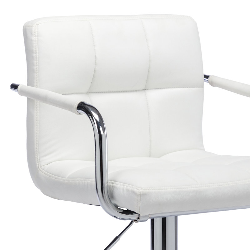 Tabouret de bar pivotant à hauteur réglable Dode (ensemble de 2), Cuir blanc glacier / structure chromée