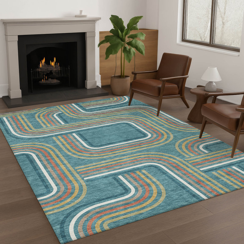 Machine Washable Indoor/Outdoor Chantille ACN2535 Geometric Rug, Rectangle 5' x 7'6", Teal
