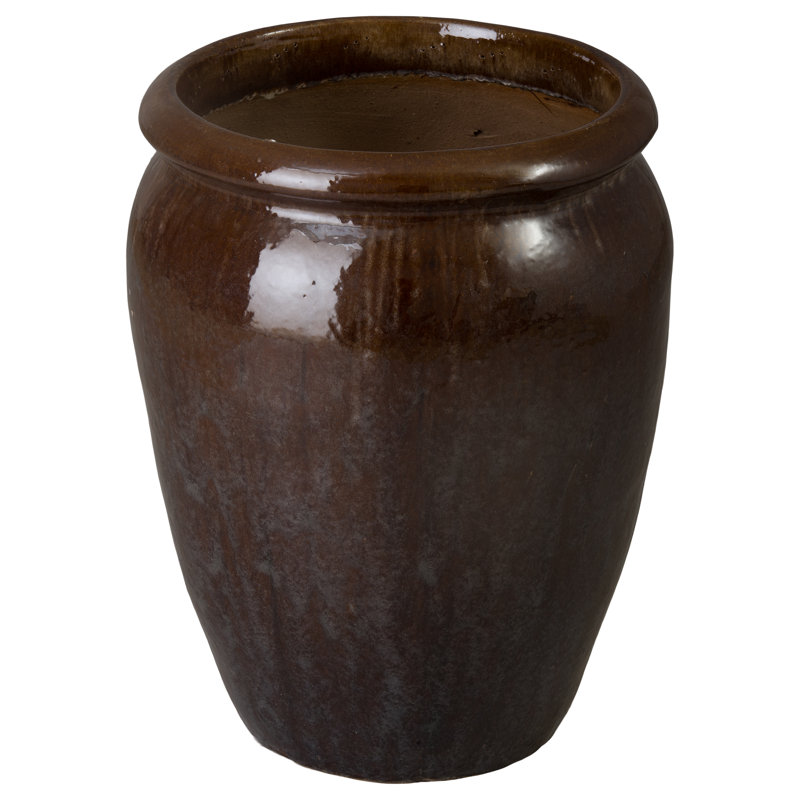 Pot de fleurs rond en céramique avec trou de drainage, H 26,5 po x l 20,5 po x P 20,5 po, Olive panachée
