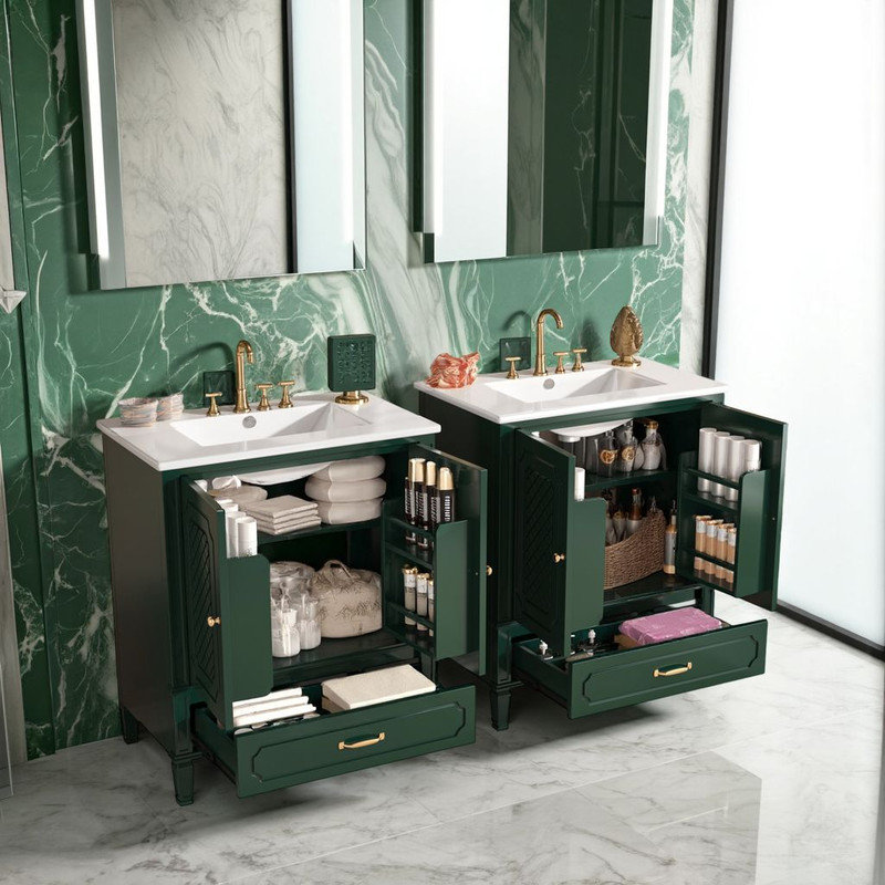 Ensemble de meuble-lavabo double 60 po, Vert, Ensemble de centre 7 po