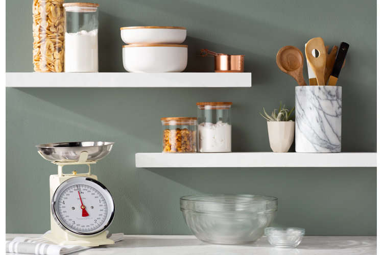 kitchen with open shelving