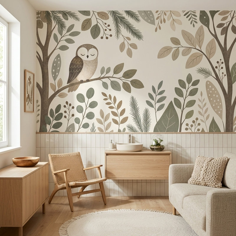 Papier peint botanique Woodland, 100 po x 96 po, Texturé non collé