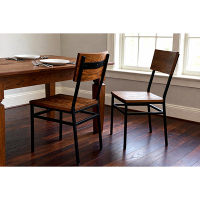 North American Red Oak & Metal Frame Dining Chairs (Set of 2)
