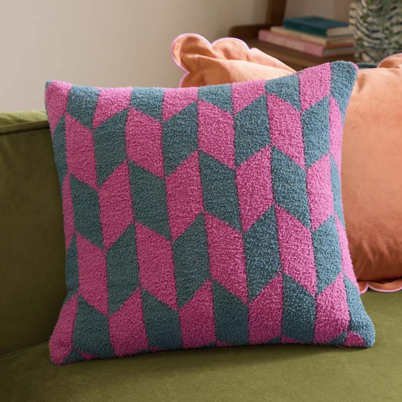 Olsen Geometric Square Throw Pillow Cover, Pink/Green