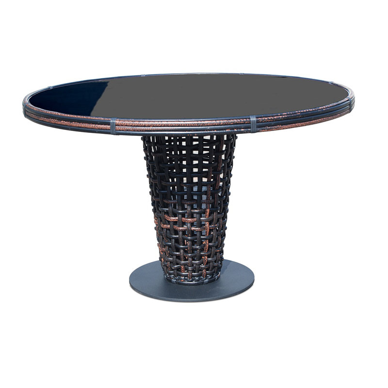 Dynasty Outdoor Round Dining Table, Black/Black Mushroom