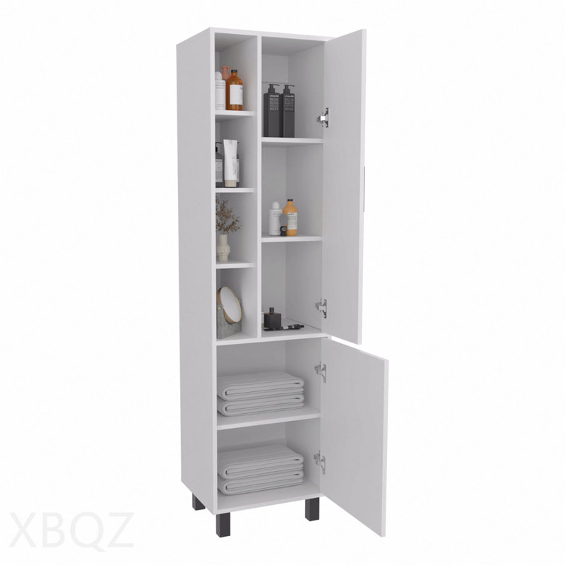 Stanton Tall Storage Cabinet With Two Doors And Three Open Shelves, White