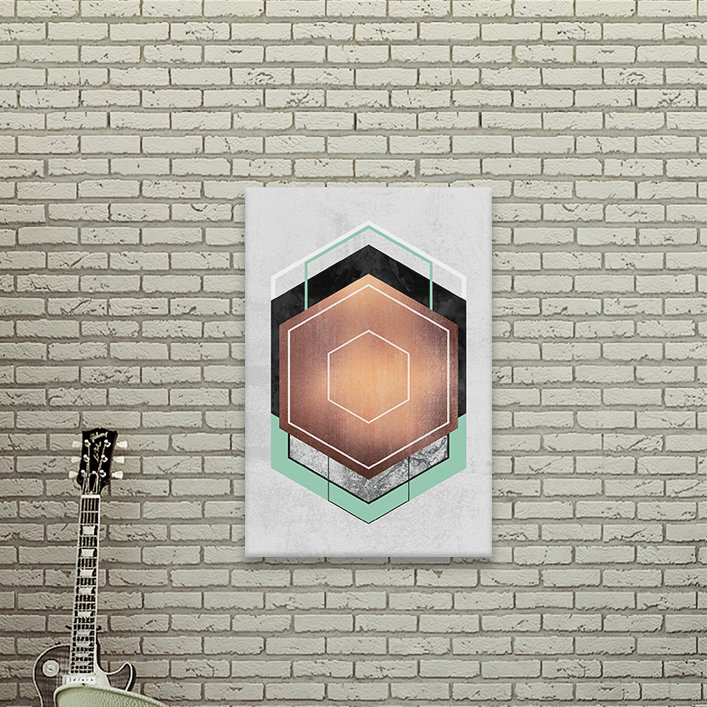 «Hexagon Abstract», impression sur toile tendue, H 26 po x l 18 po x P 1,5 po, Pas de tapis, Toile avec cadre noir