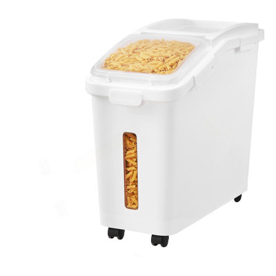 Ingredient Storage Bin, 11.4 Gallon Capacity Shelf Ingredient Bin, 280 Cup Flour Bins On Wheels Commercial Prosave Shelf-Storage Ingredient Bin With Lid And Scoop Rice Bin For Kitchen White