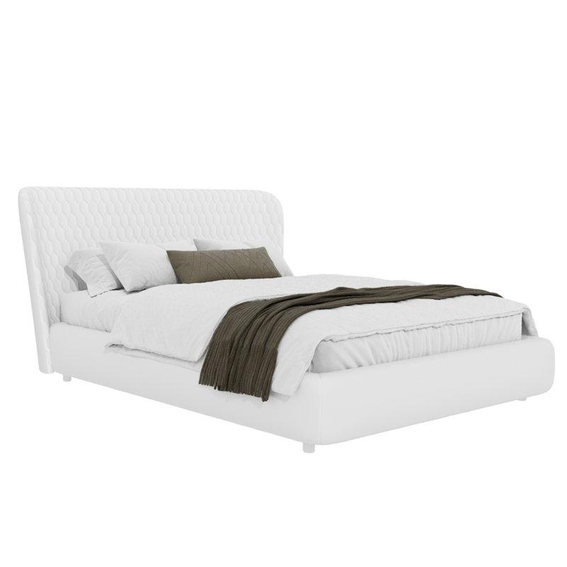 Upholstered Metal Wingback Storage Bed, King, White