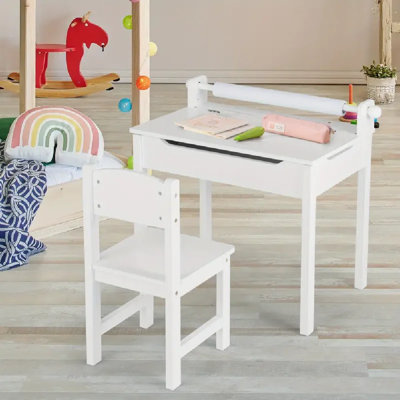 Toddler Craft Table & Chair Set | Kids Art Crafts Table With Paper Roll Holder In
