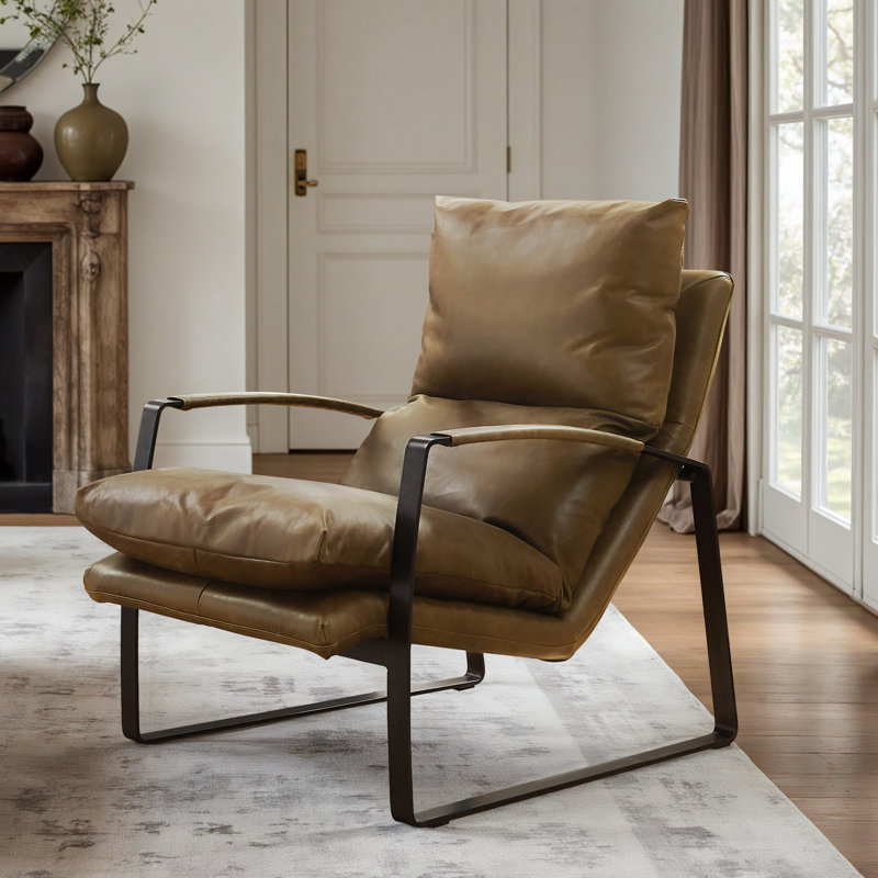 Zawacki 25.5" W Genuine Leather Lounge Armchair, Black, Chocolate