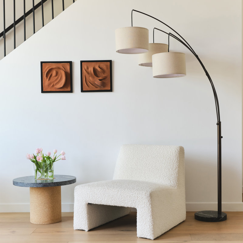 Bronze Trilage 84" Adjustable 3-Light LED Floor Lamp with Beige Shades