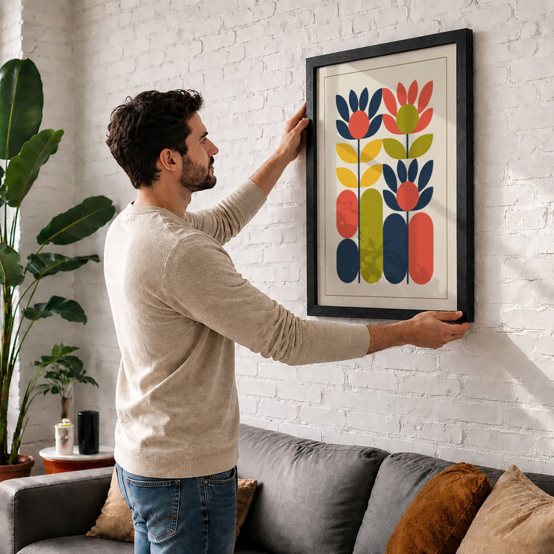 Modernist Flower Study Mid-Century - Framed Print, A3 - 42.0 x 29.7 cm, White