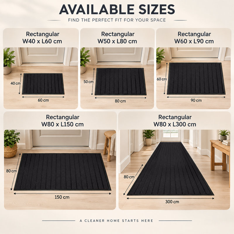Kirin Non-Slip Indoor Outdoor Dust Resistant Door Mat , Black, 60cm W x 90cm L