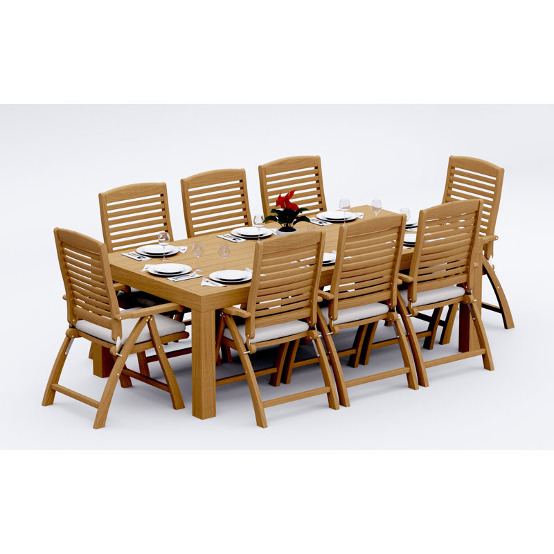 7 Pcs Grade-A Teak Wood Dining Set: 86" Canberra Rectangle Table And 6 Ashely Folding Reclining Arm Chairs #11AS1906, 8