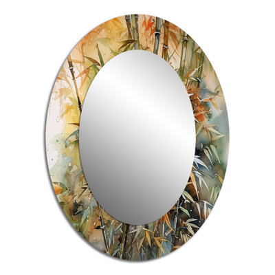 Green Floral Bamboo Bliss I - Green Traditional Oval Wall Mirror