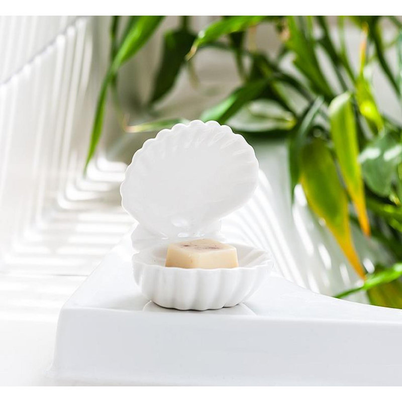 White Ceramic Double Clam Shell Soap Dish
