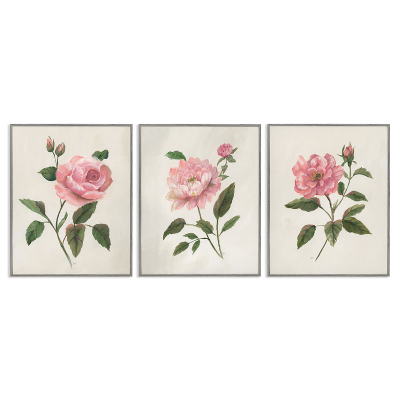 Ensemble de 3 giclées encadrées par Pink Rosie Rose Florals, par Nan, Estampe numérique Farmhouse, H 30 po x l 72 po