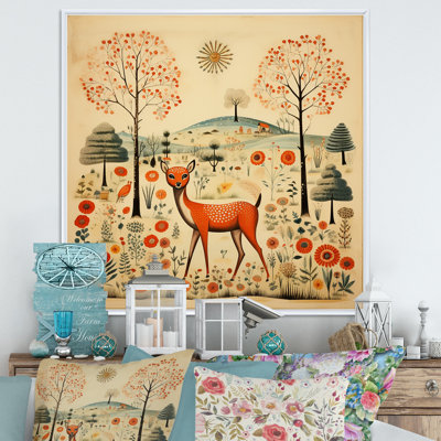 Motif de cerf rétro orange et vert - animal mural cerf
