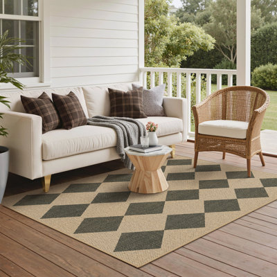 Modern Geometric Argyle Indoor/Outdoor Area Rug, Machine Washable 3x5 Doormat