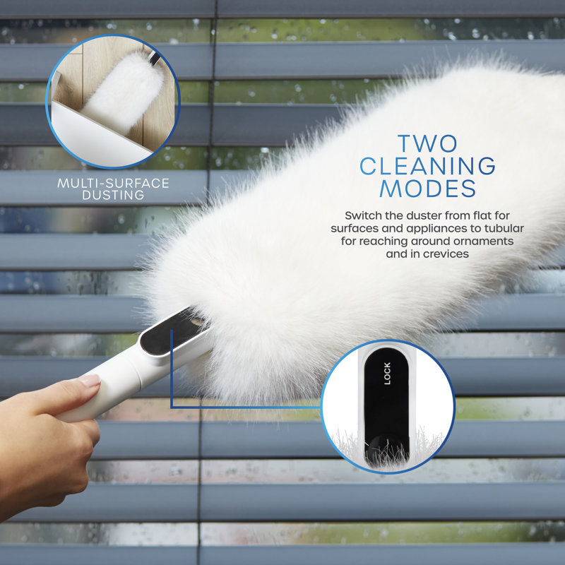 Swan SWFC2005WHTN Elevate Ultra-Fine Microfibre 2-in-1 Duster with Super Soft Microfibre, Flat to Tubular and Hanging Loop for Easy Storage, Machine Washable, White