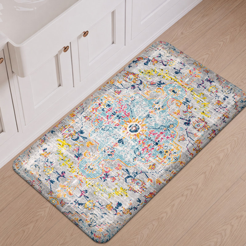 Anti-Fatigue Non-Skid Kitchen Mat, Runner 20"Wx39"Lx0.79"H, Orange/Blue/Grey