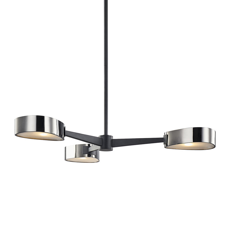 Lustre linéaire moderne Spoutnik à 3 lumières Allisio, Noir carbure / chrome noir