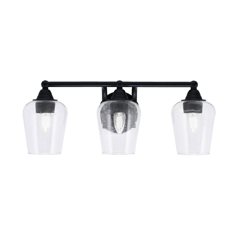 Paramount 3 Light Bath Bar Shown In Matte Black Finish With 5" Clear Bubble Glass