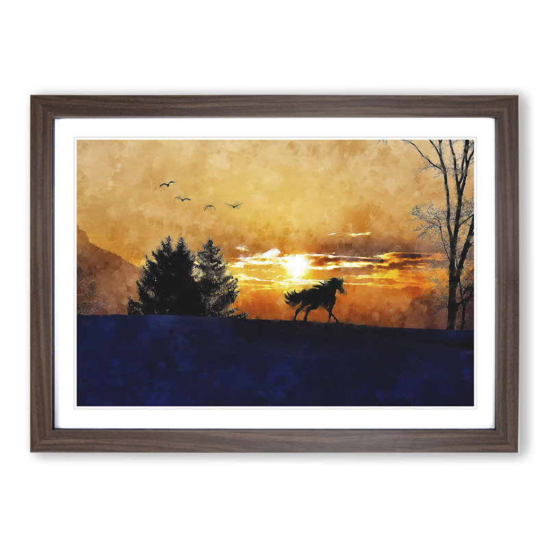 Wild Horse at Sunset Vol.2 - Picture Frame Painting, 27cm H x 36cm W x 2cm D, Walnut Framed