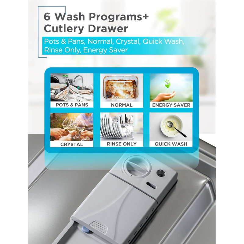Lave-vaisselle encastré 24 po de la série Designer de NOIR + DECKER, capacité de 14 couverts avec cuve en acier inoxydable, lave-vaisselle avec 6 programmes de lavage, faible bruit, certifié ENERGY STAR, BDW500MHS