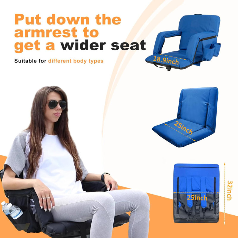 Temi Reclining Stadium Seat with Cushions, Blue, 2