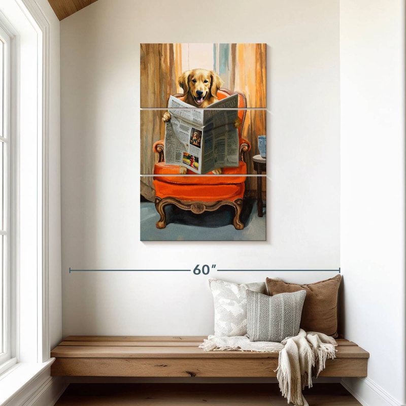 Brampt Golden Retriever lecture des nouvelles, H 45 po x l 28 po
